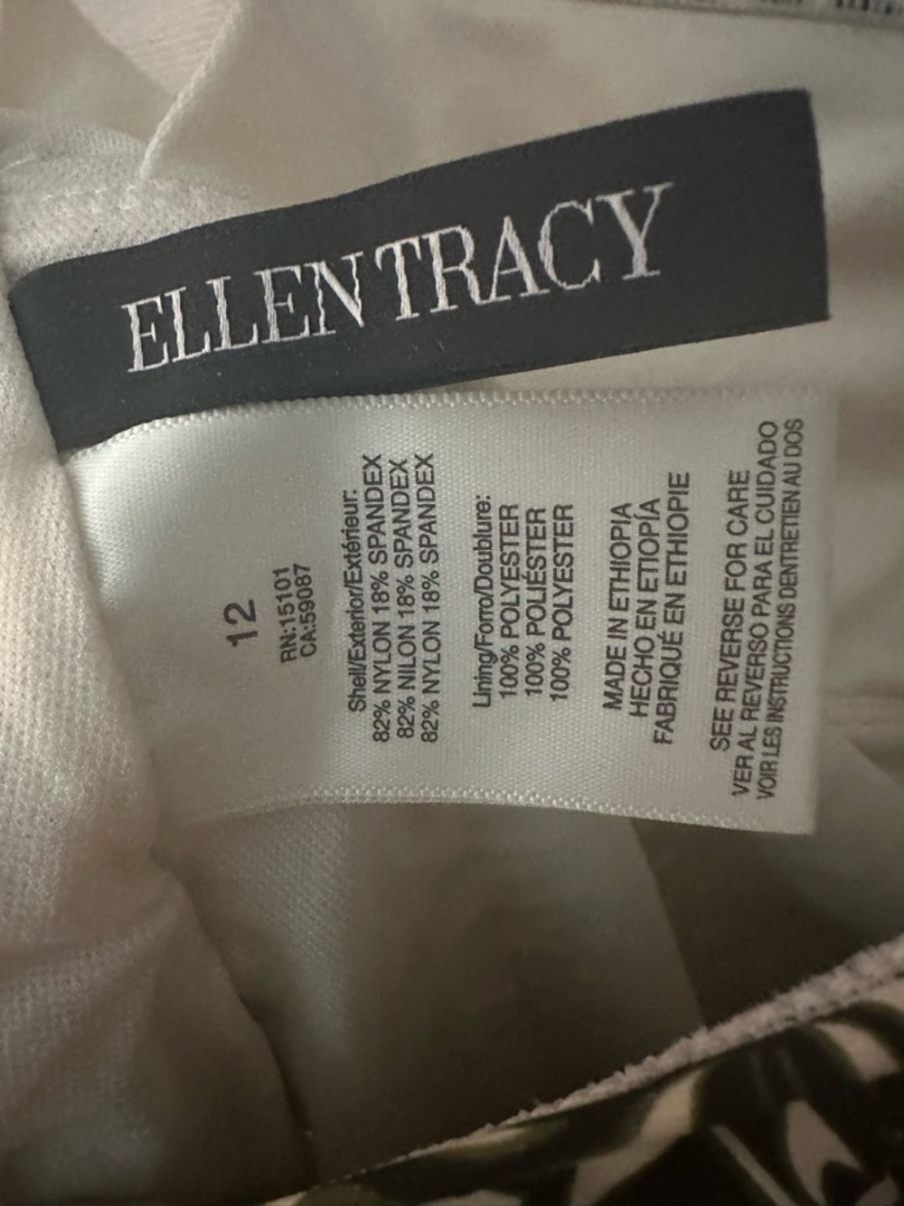 Ellen Tracy Army Green and Cream Floral Tank One-Piece - Picture 6 of 8